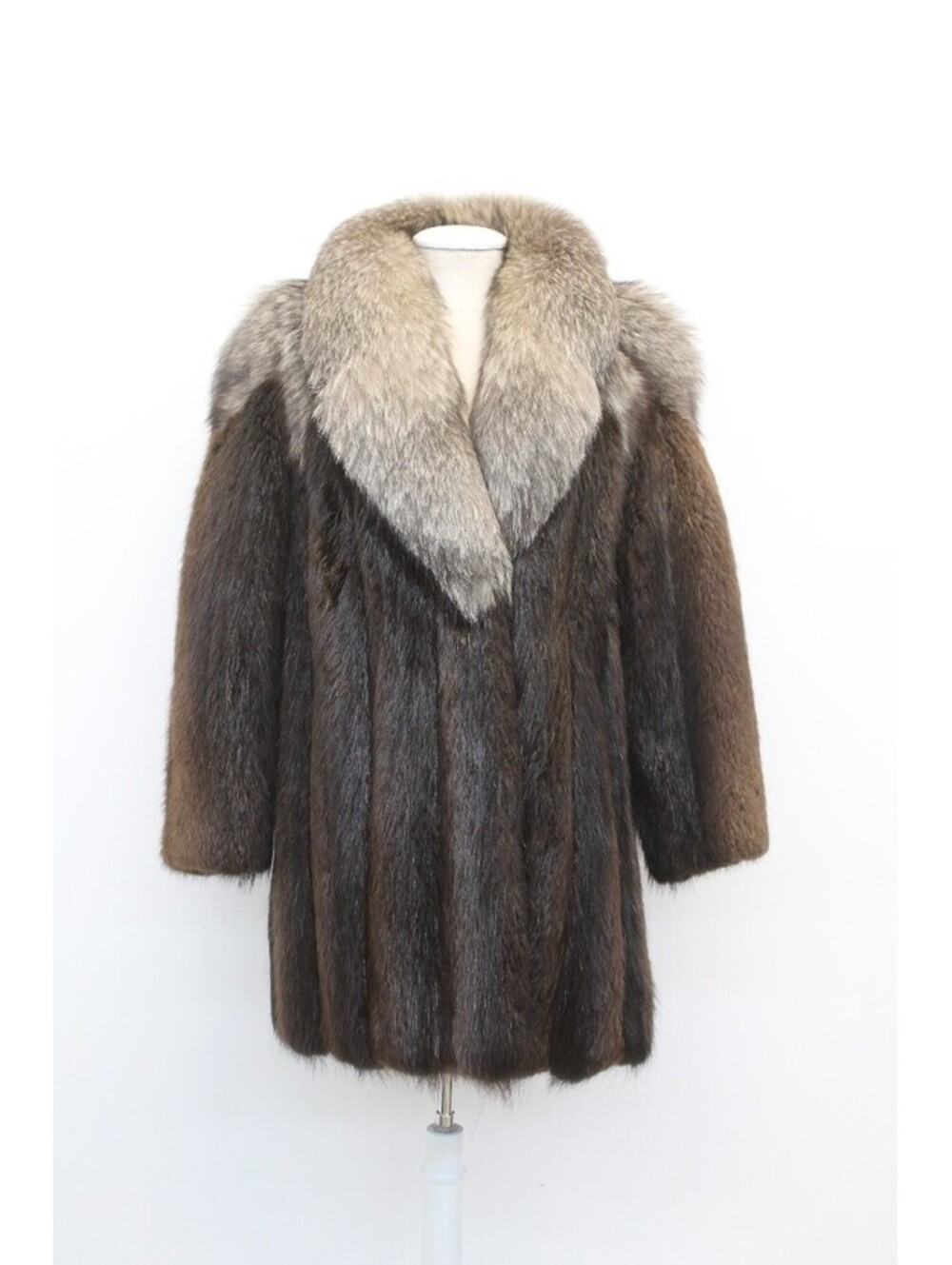 EXCELLENT CANADIAN BROWN BEAVER & FOX FUR COAT JACKET WOMEN WOMAN SIZE 6 SMALL